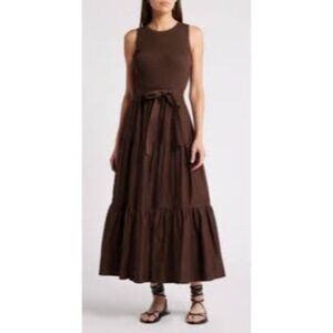 Moon River Mixed Media Tiered Women's Brown Sleeveless Dress Size S